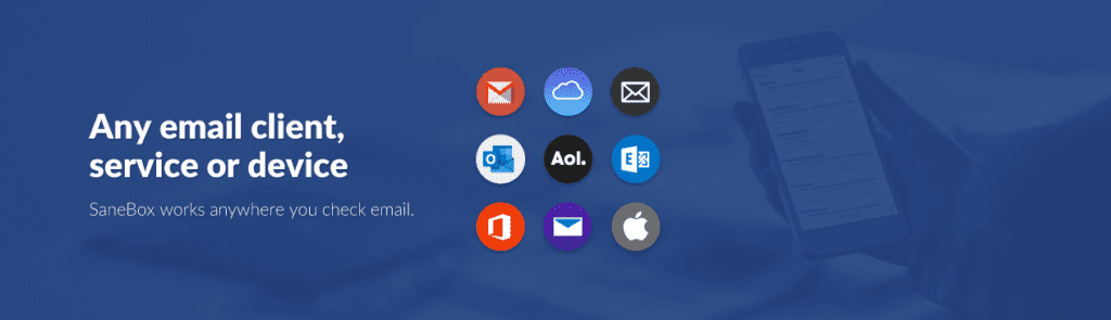 Image for SaneBox, logo, video presentation, video blog, all email clients