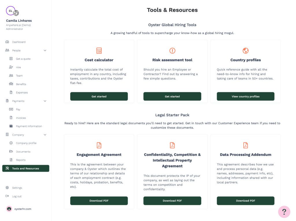Image for Oyster, global sourcing, global hiring, remote employee, remote talents, UI tools 