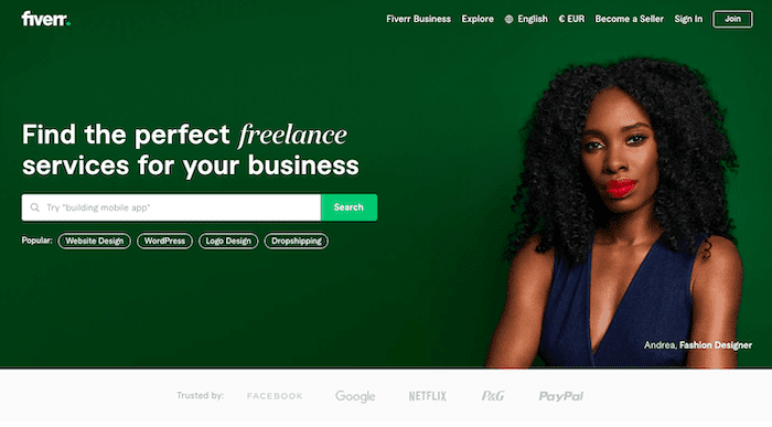 Image of Fiverr, freelance service, all in one service, digital marketing, video marketing, blog contents, programming,