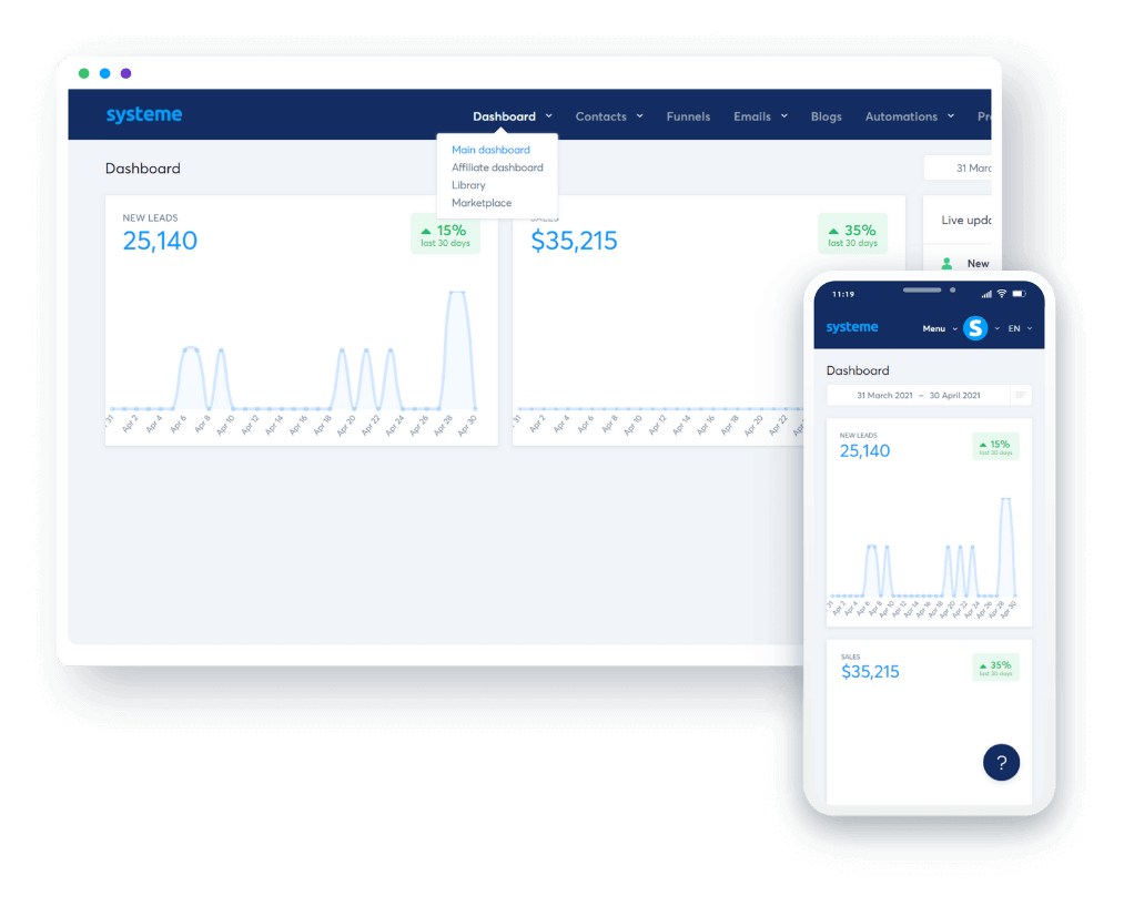 Image for systeme.io, marketing tool, website hosting, email marketing, sales funnel, affiliate management, e-commerce management, dashboard